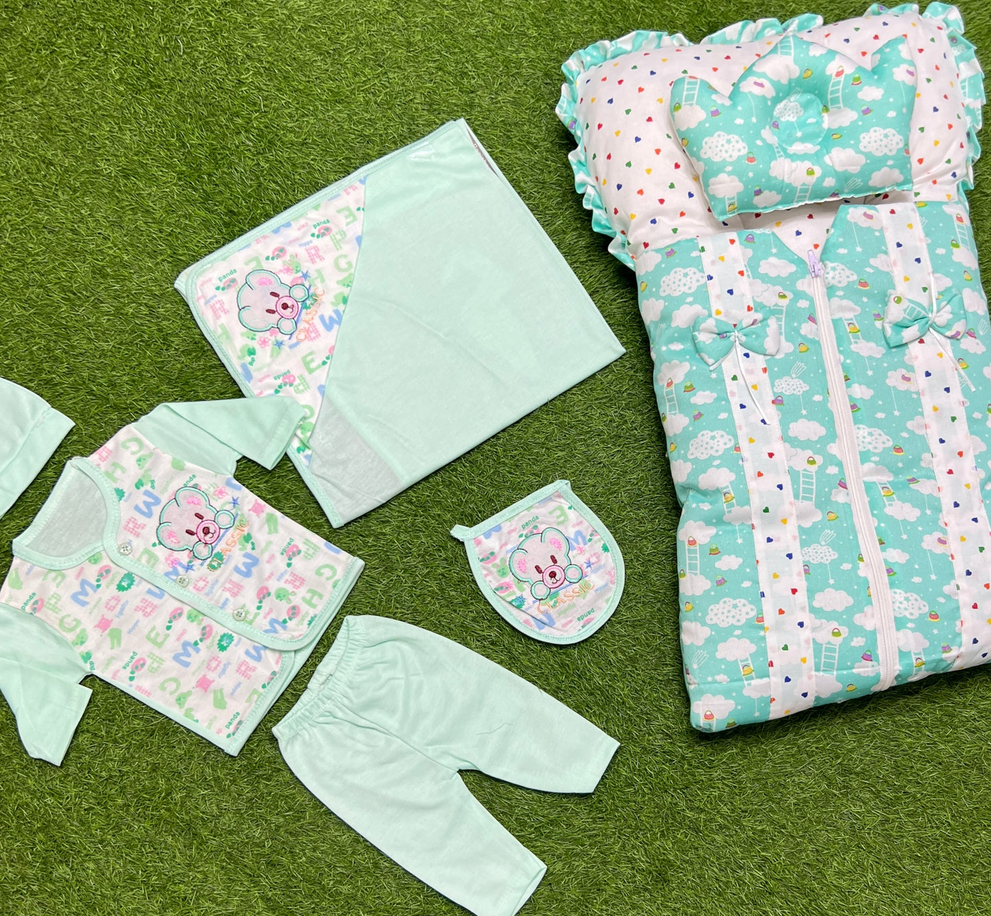 Elegant 7pcs complete newborn starter pack! {sea green}