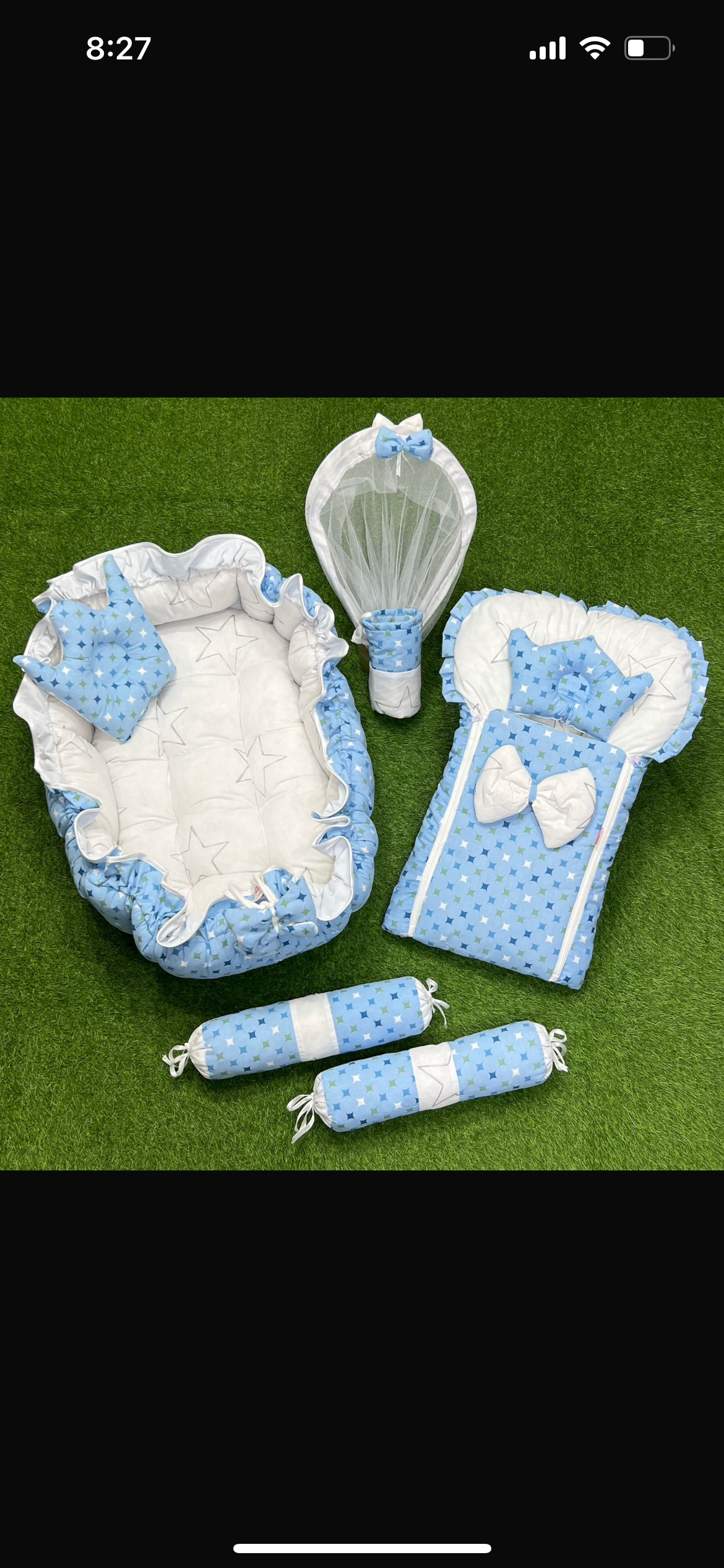 8pcs Royal Snuggle Bed Set. Comforts Oval Masterpiece - sky blue