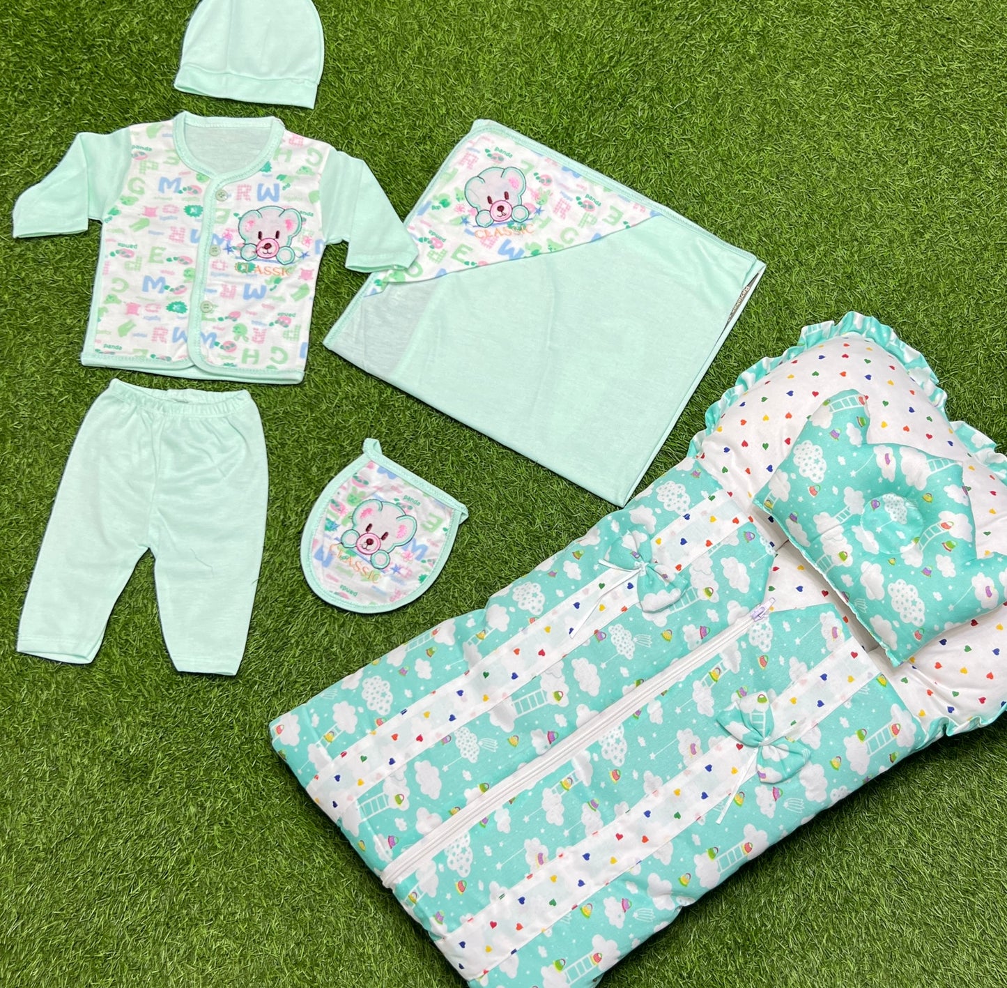 Elegant 7pcs complete newborn starter pack! {sea green}