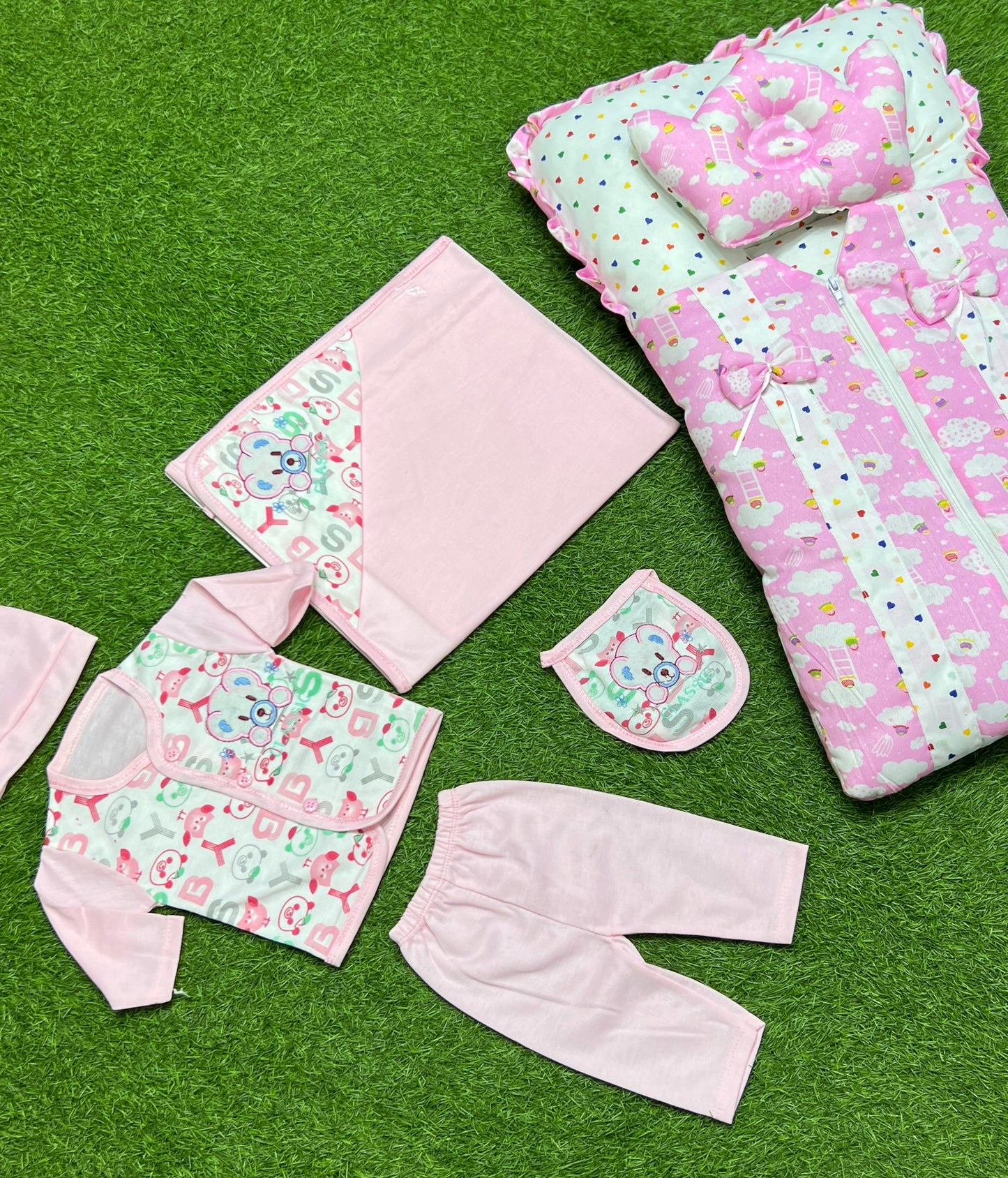 Elegant 7pcs complete newborn starter pack! {baby pink}