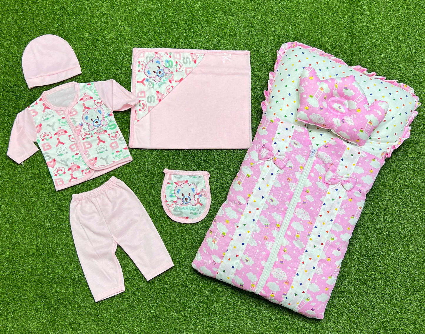 Elegant 7pcs complete newborn starter pack! {baby pink}