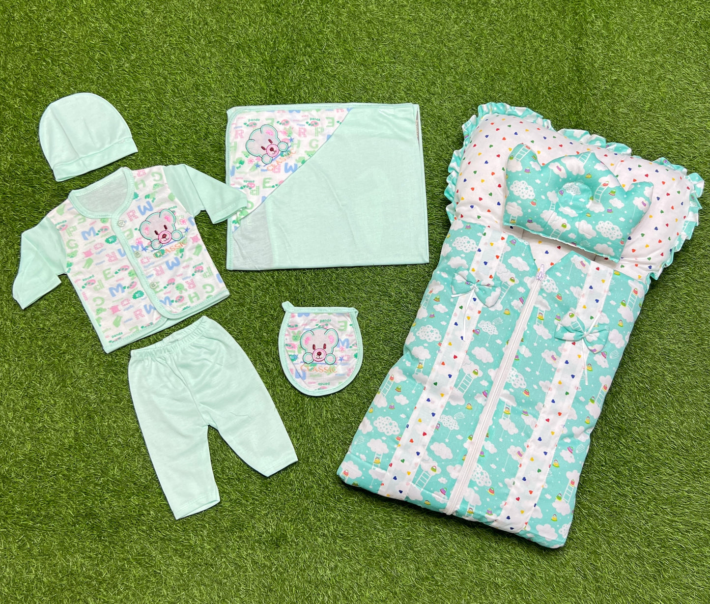 Elegant 7pcs complete newborn starter pack! {sea green}