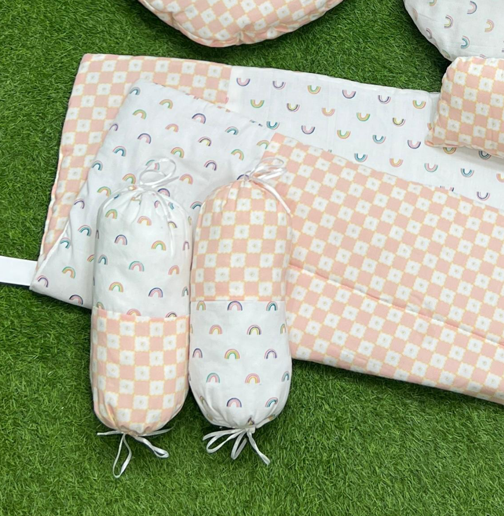 7pcs Fancy & Stylish Baby Bedding Set -- Peach Check