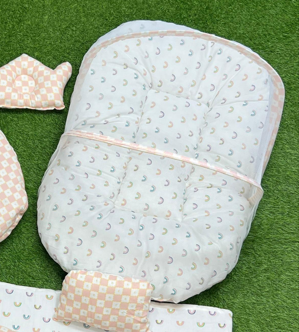 7pcs Fancy & Stylish Baby Bedding Set -- Peach Check