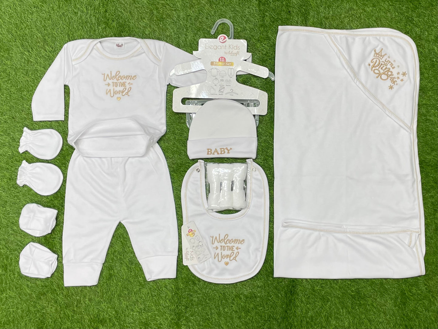 Embrioded 11pcs Newborn Baby Starter Set (Golden)