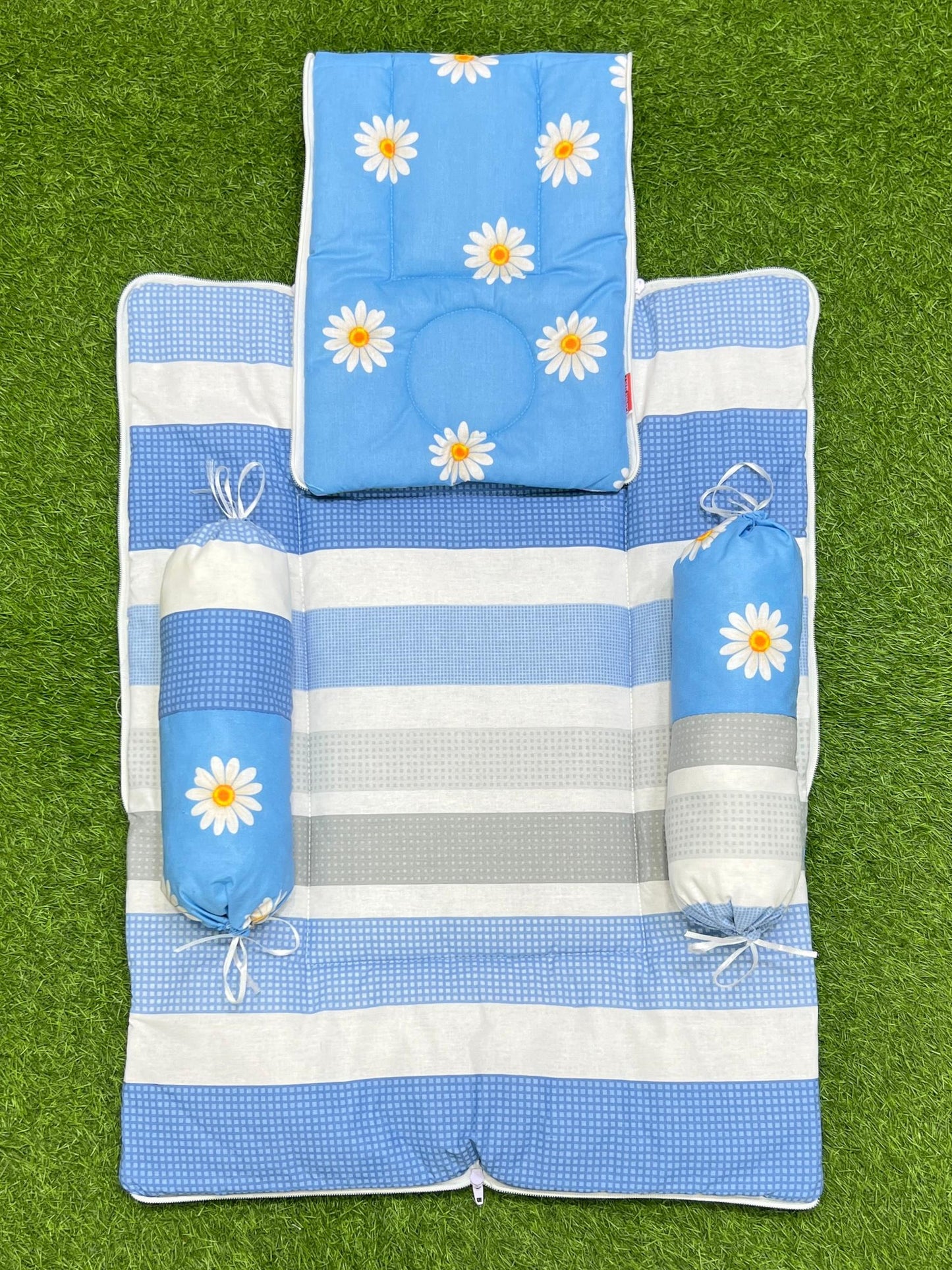 3pcs 2in1 hooded travel carry nest cute bundle (Blue Flower's)
