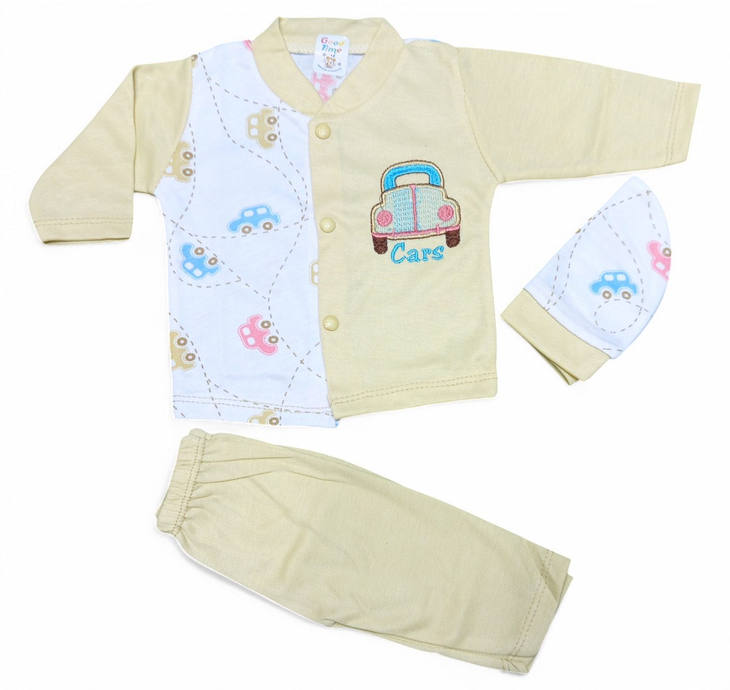 Baby 3-Piece Cotton Suit Set | Soft & Comfortable Infant Wear (skin colour)