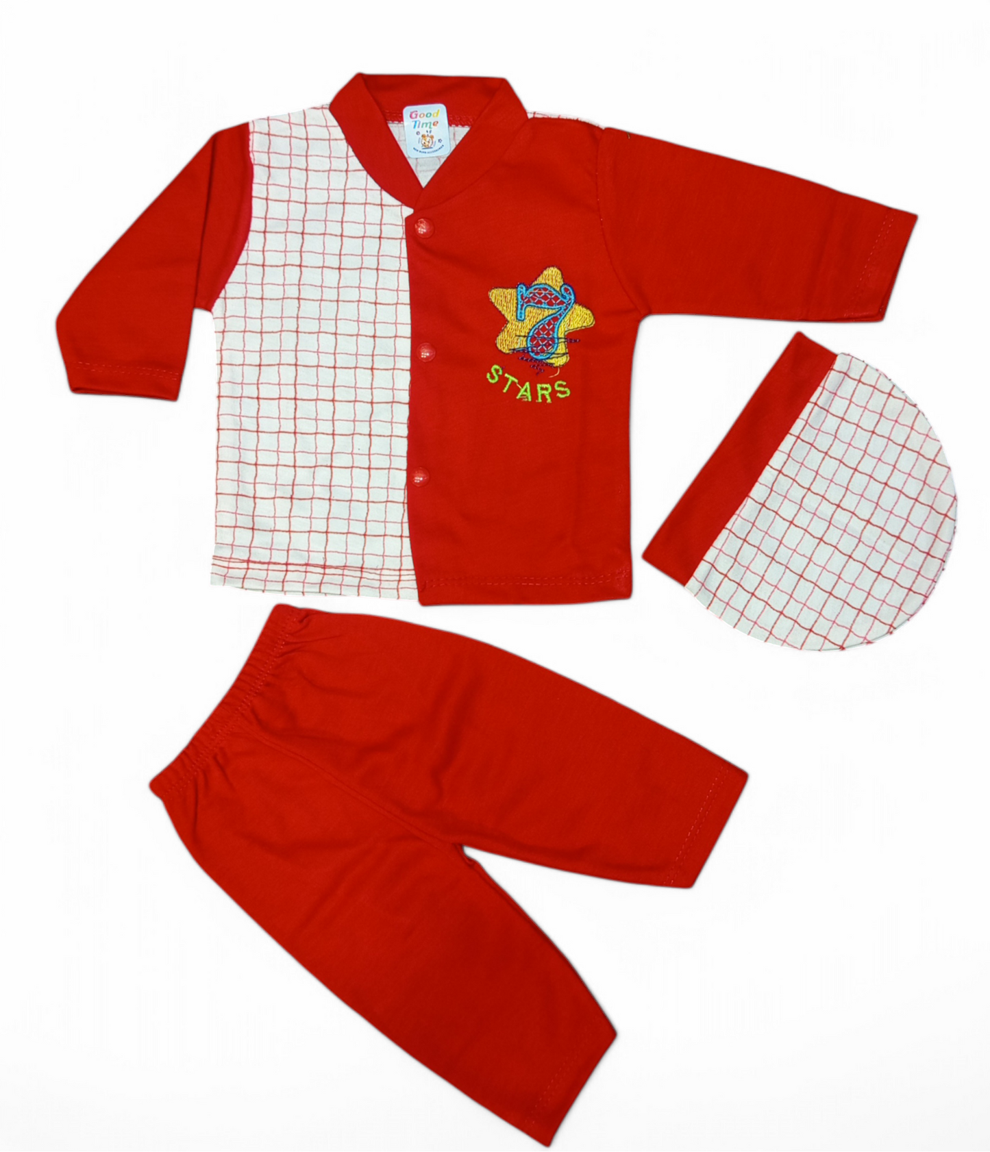 Baby 3-Piece Cotton Suit Set | Soft & Comfortable Infant Wear ( Red )