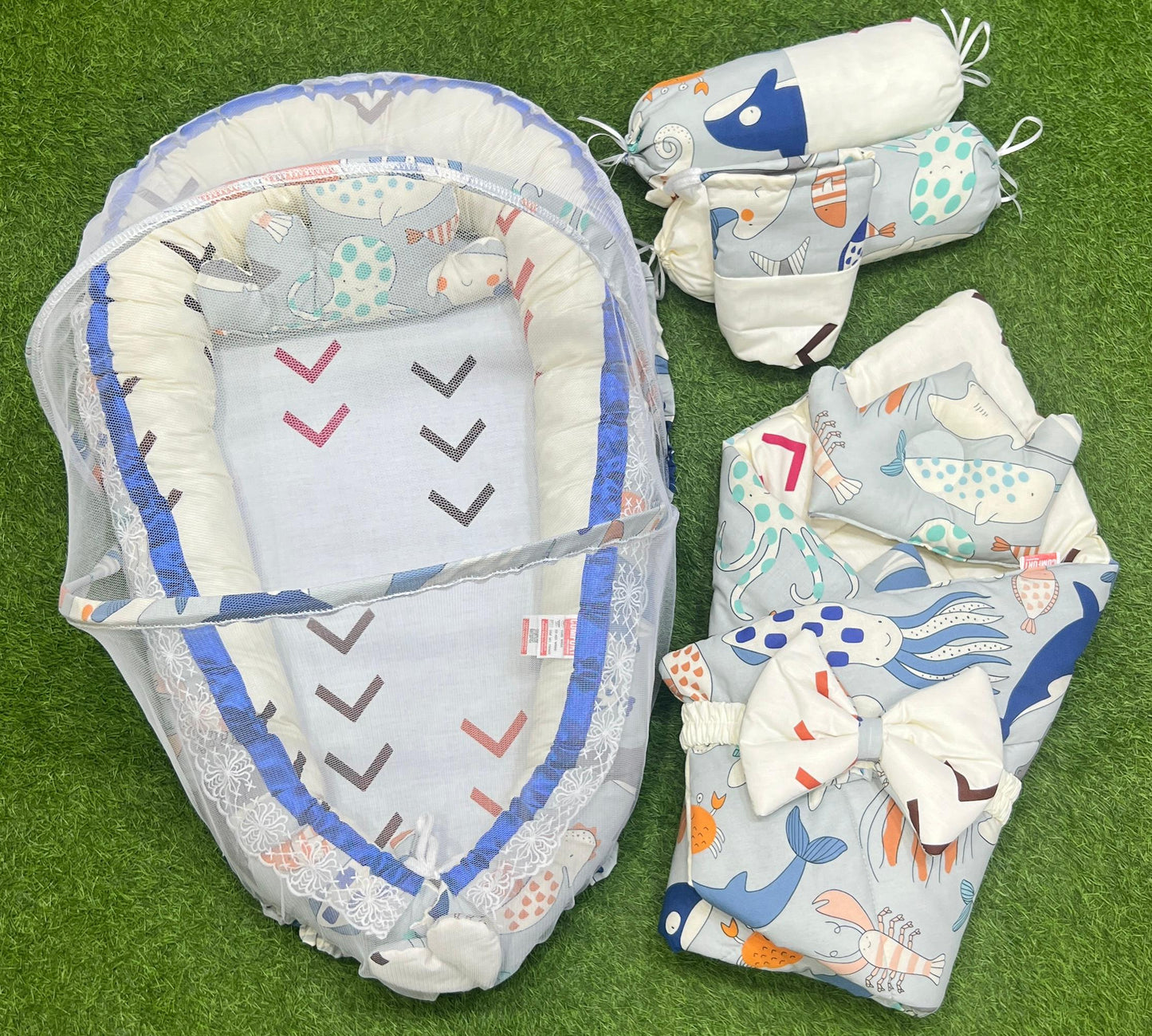 9pcs Baby Snuggle Bed Set - - Green Stars