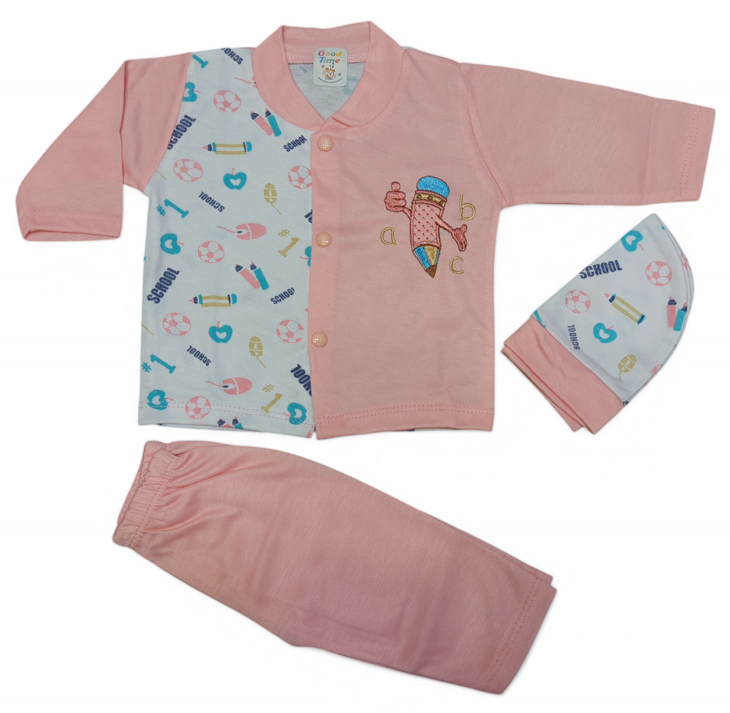 Baby 3-Piece Cotton Suit Set | Soft & Comfortable Infant Wear (pink)