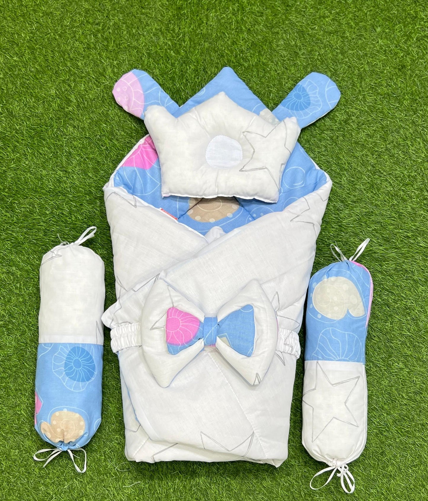5pcs 2in1 Carry Nest plus Comforter (Blue & White)