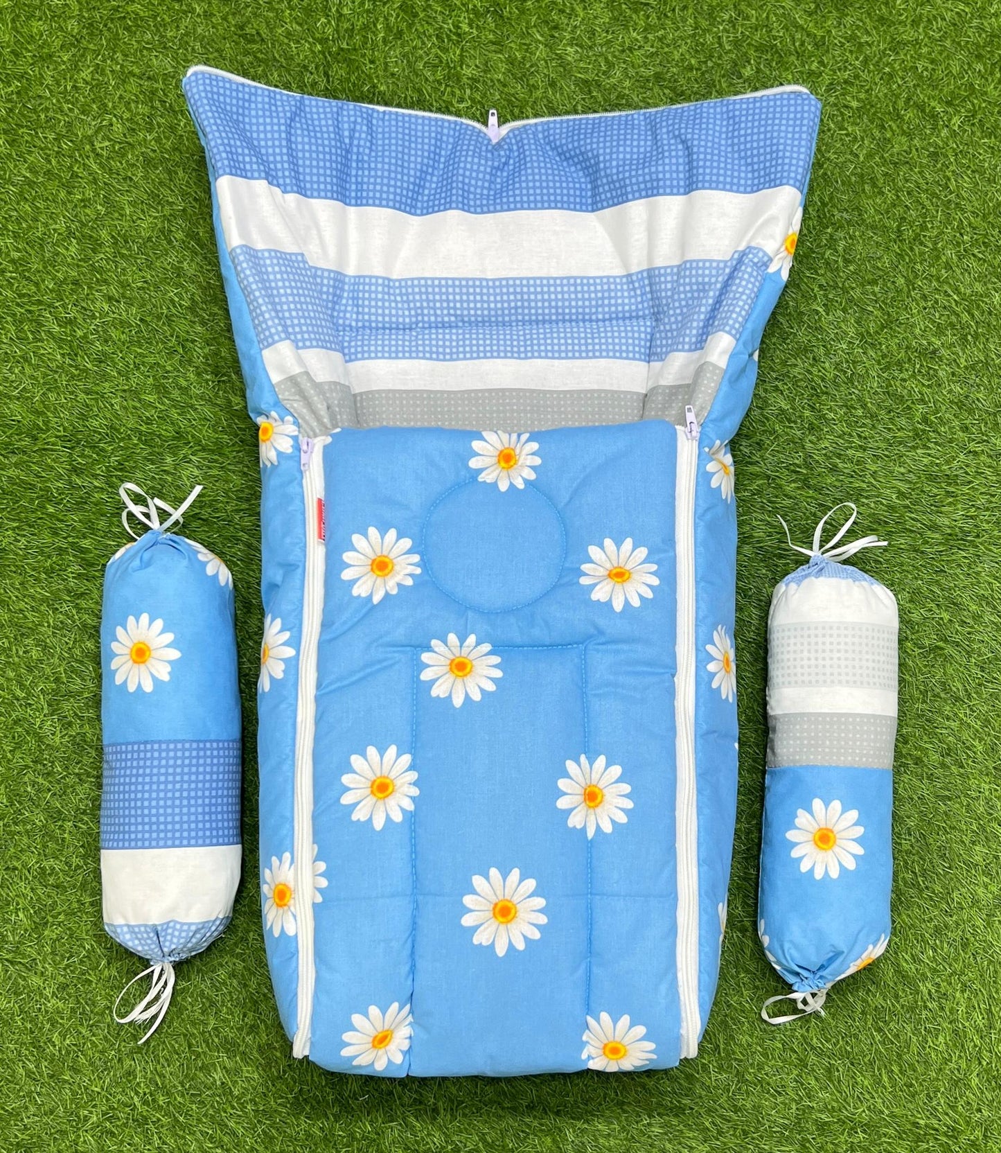 3pcs 2in1 hooded travel carry nest cute bundle (Blue Flower's)