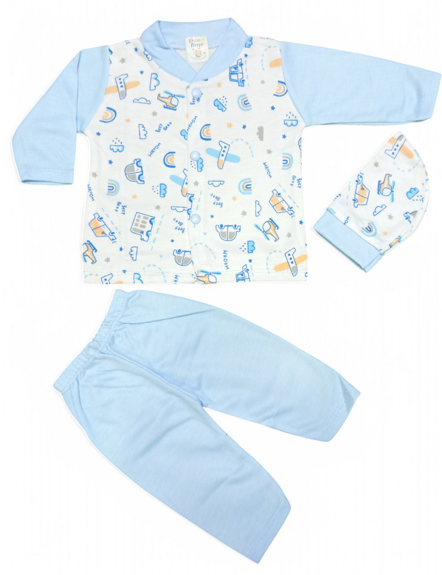 Baby 3-Piece Cotton Suit Set | Soft & Comfortable Infant Wear (Light blue)