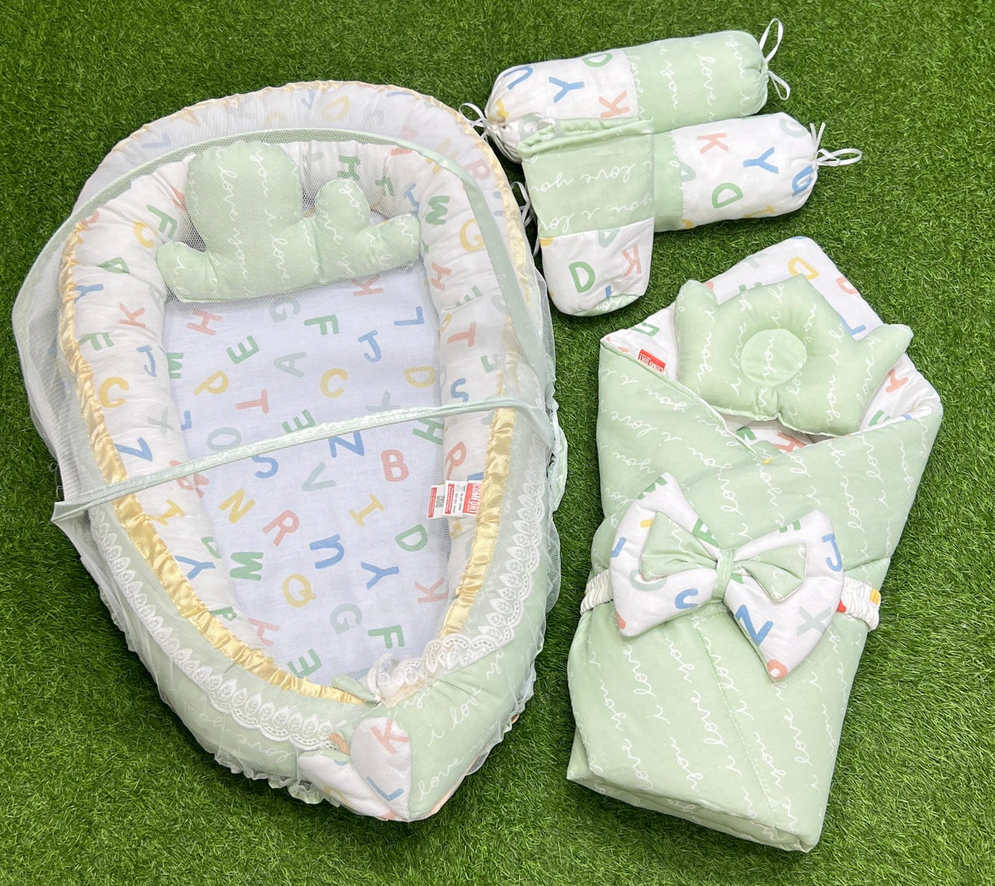 9pcs Baby Snuggle Bed Set -- Pastel Green