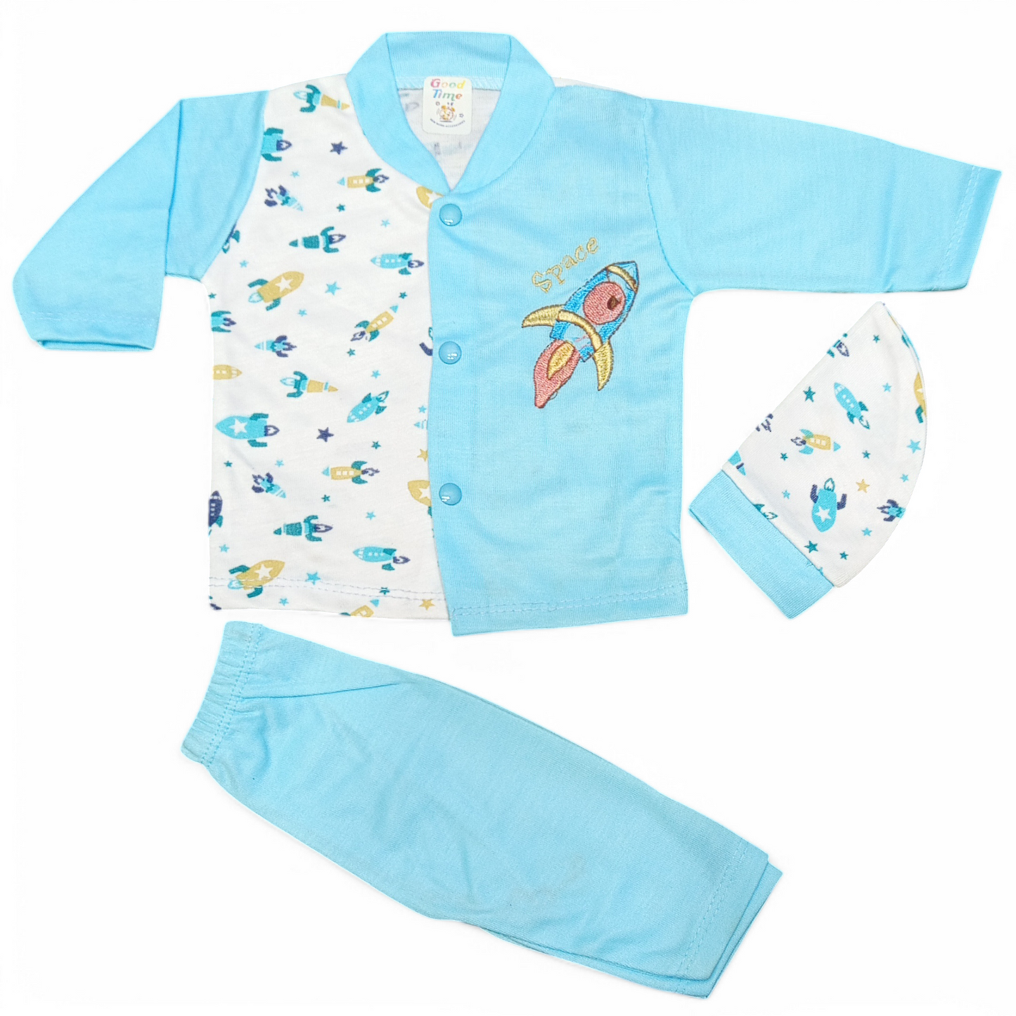 Baby 3-Piece Cotton Suit Set | Soft & Comfortable Infant Wear (light blue)