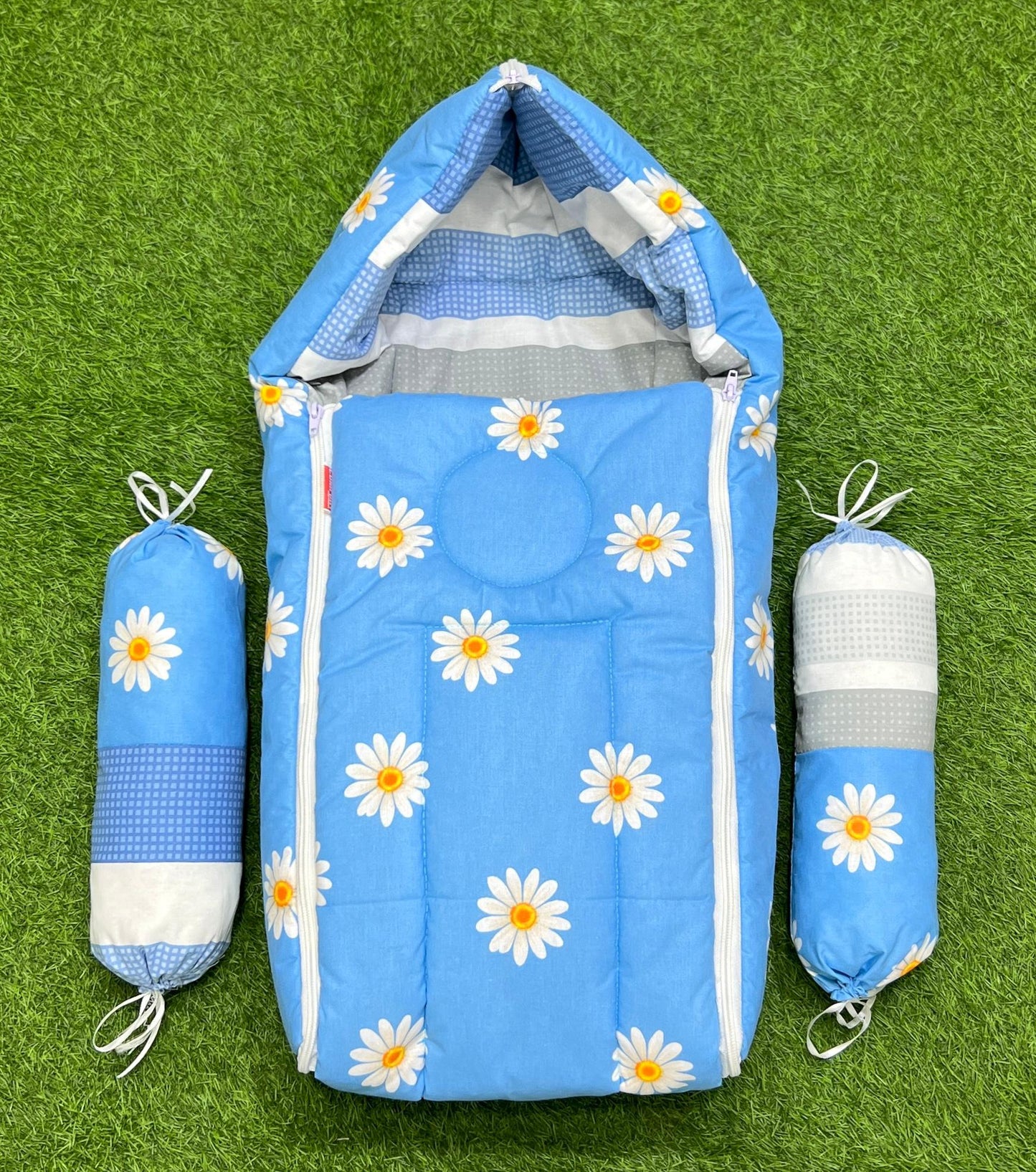 3pcs 2in1 hooded travel carry nest cute bundle (Blue Flower's)