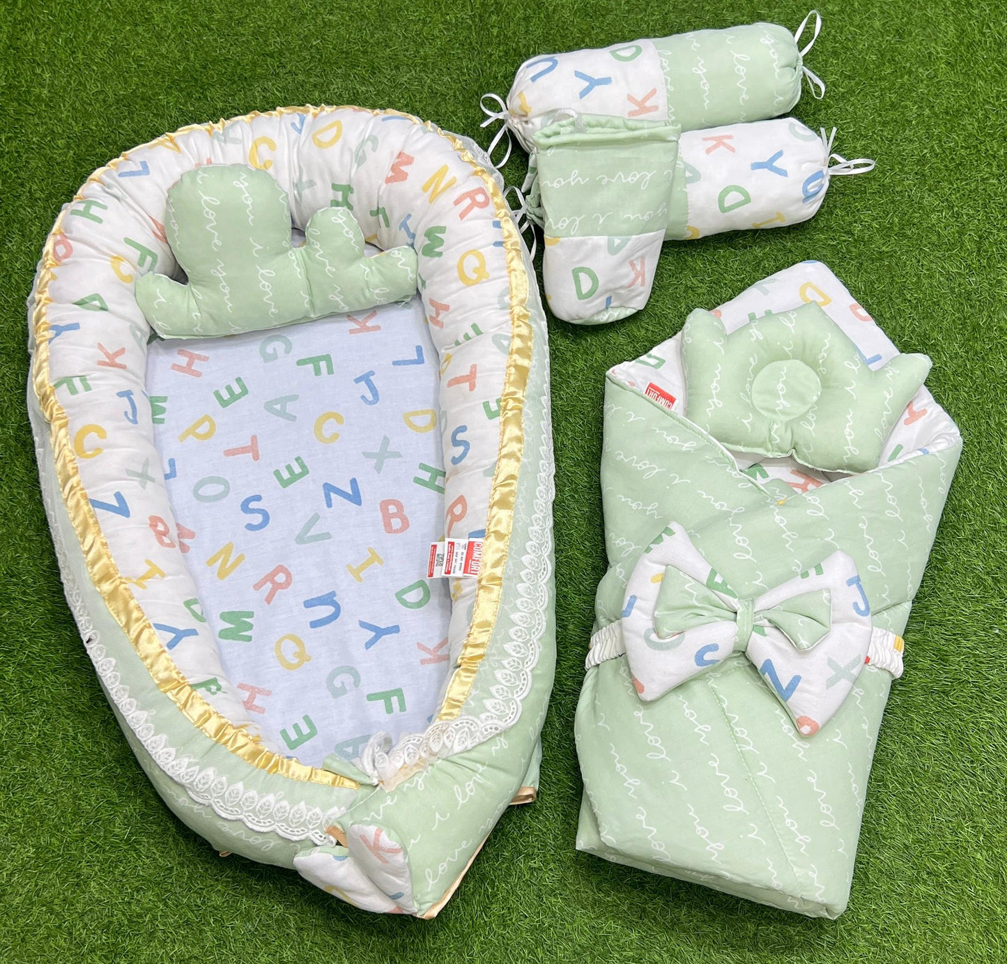 9pcs Baby Snuggle Bed Set -- Pastel Green