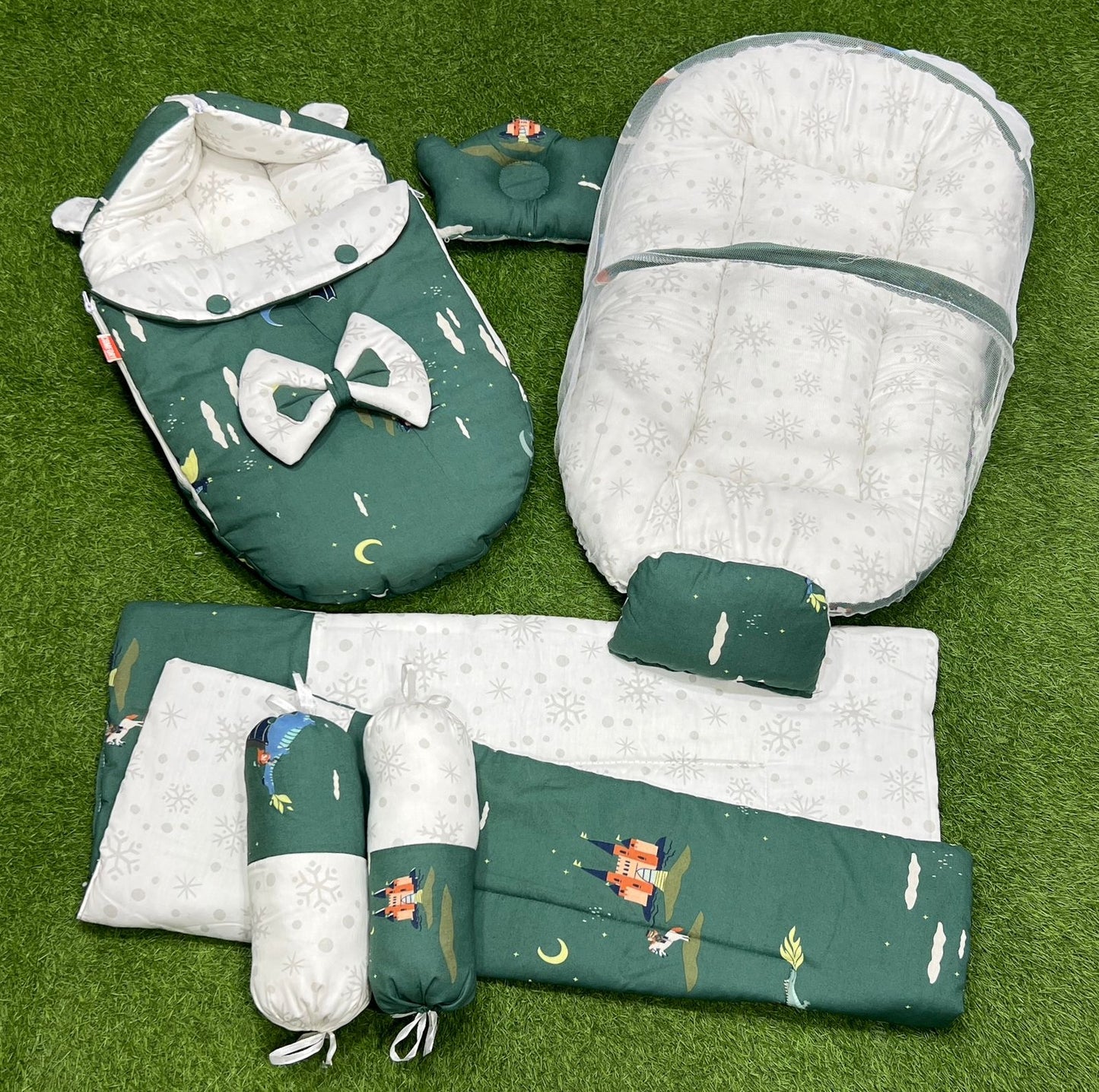 7pcs Fancy & Stylish Baby Bedding Set -- Army Green