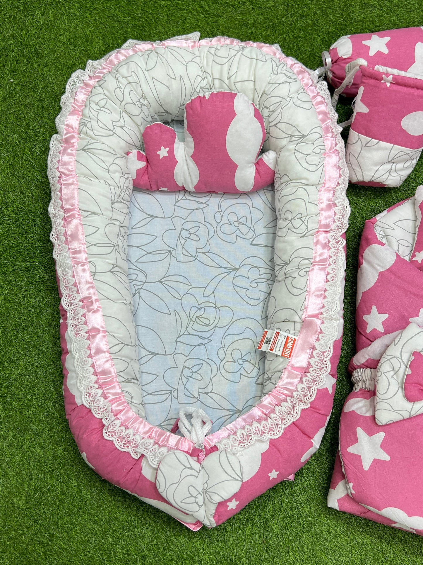 9pcs Baby Snuggle Bed Set - - Pink Clouds