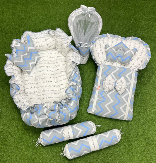 8pcs Royal Snuggle Bed Set. Comforts Oval Masterpiece - Lining Grey