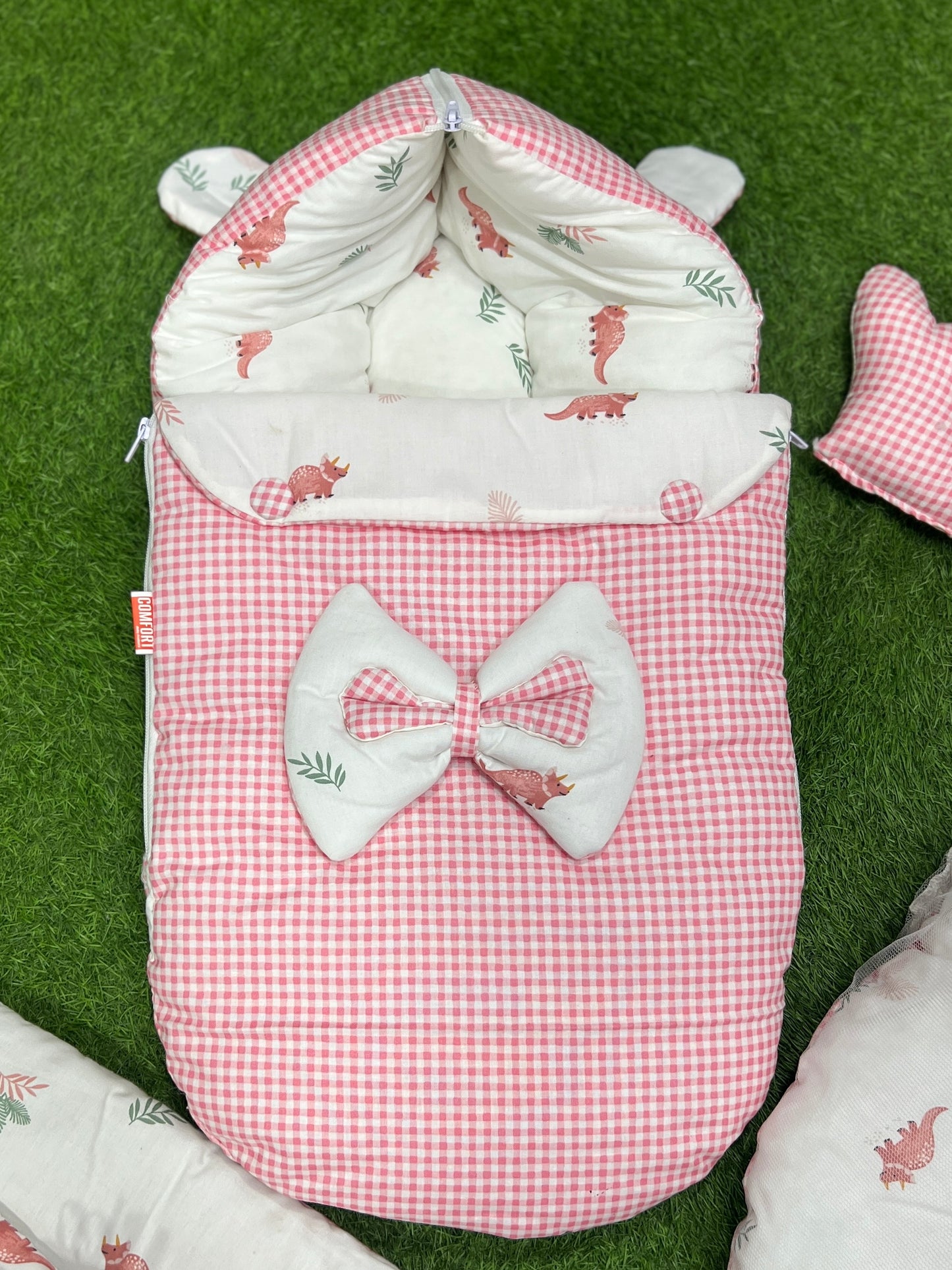 7pcs Fancy And Stylish Baby Bedding Set - - Pink Checkered