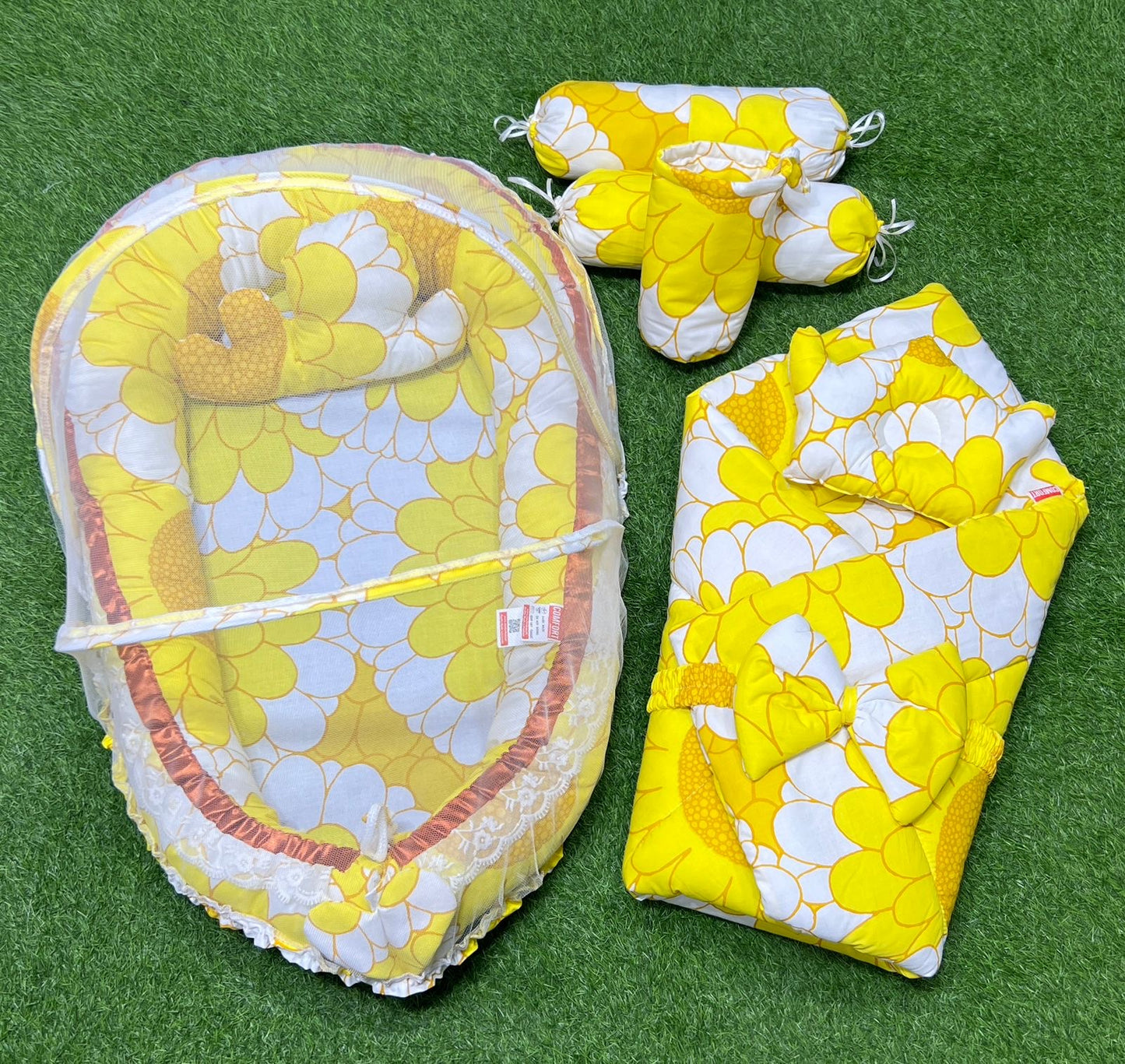 9pcs Baby Snuggle Bed Set - Grey & Sunflower Yellow