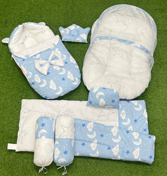 7pcs Fancy And Stylish Baby Bedding Set - - Blue Clouds