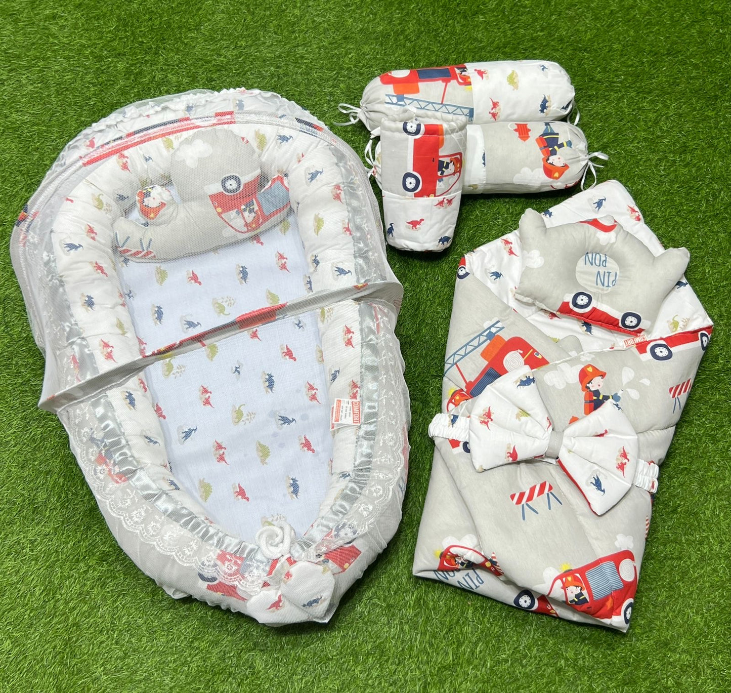 9pcs Baby Snuggle Bed Set -- Brown Cars