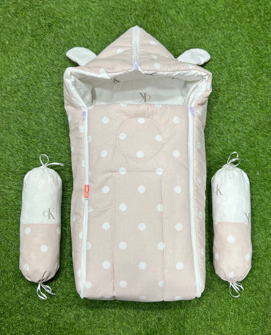 3pcs 2in1 hooded travel carry nest cute bundle (dotted brownie)