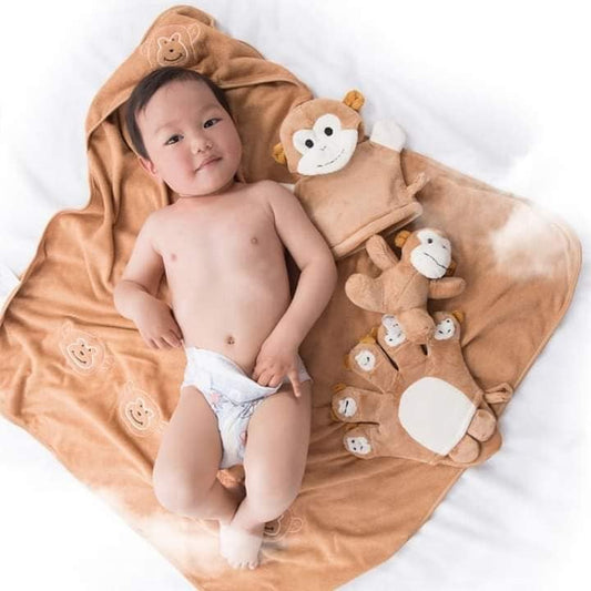 Baby Bath Towel cum Wrapping Sheet with Stuffed Toys