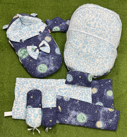 7pcs Fancy & Stylish Baby Bedding Set -- Blue Galaxy