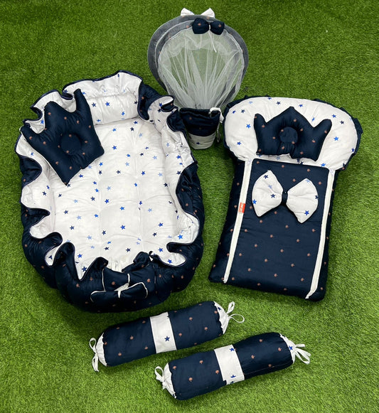 8pcs Royal Snuggle Bed Set. Comforts Oval Masterpiece - Blue Legend*
