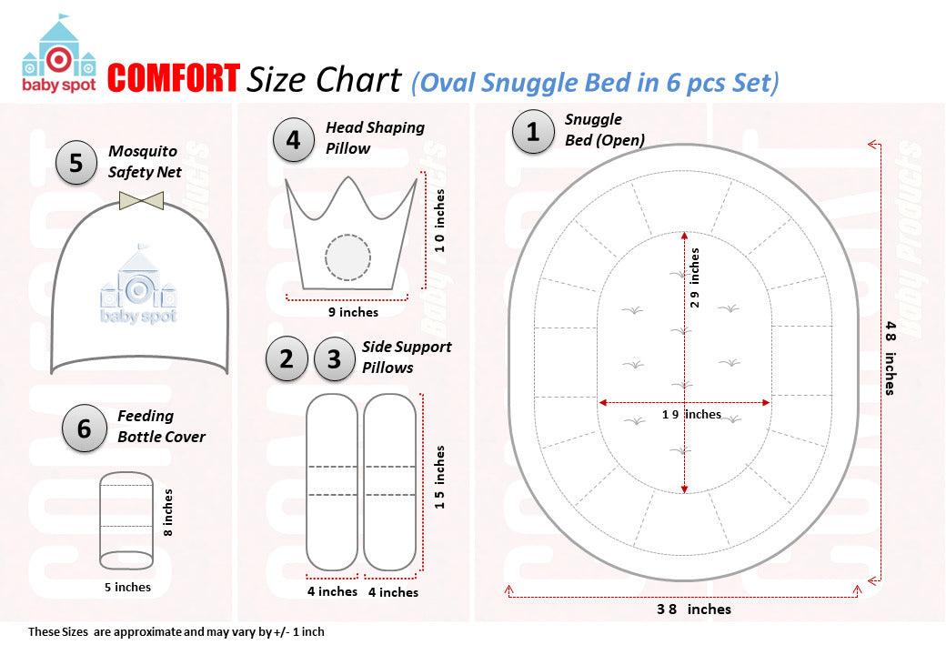 6pcs Royal Snuggle Bed Set. Comforts Oval Masterpiece - Peachy Forest