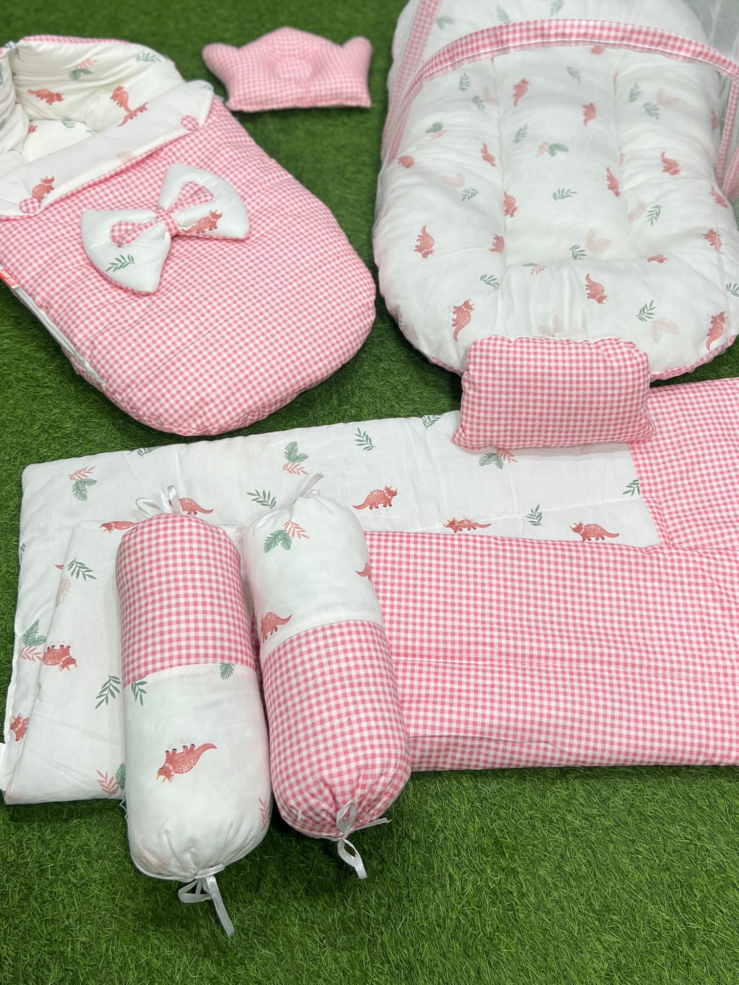 7pcs Fancy And Stylish Baby Bedding Set - - Pink Checkered