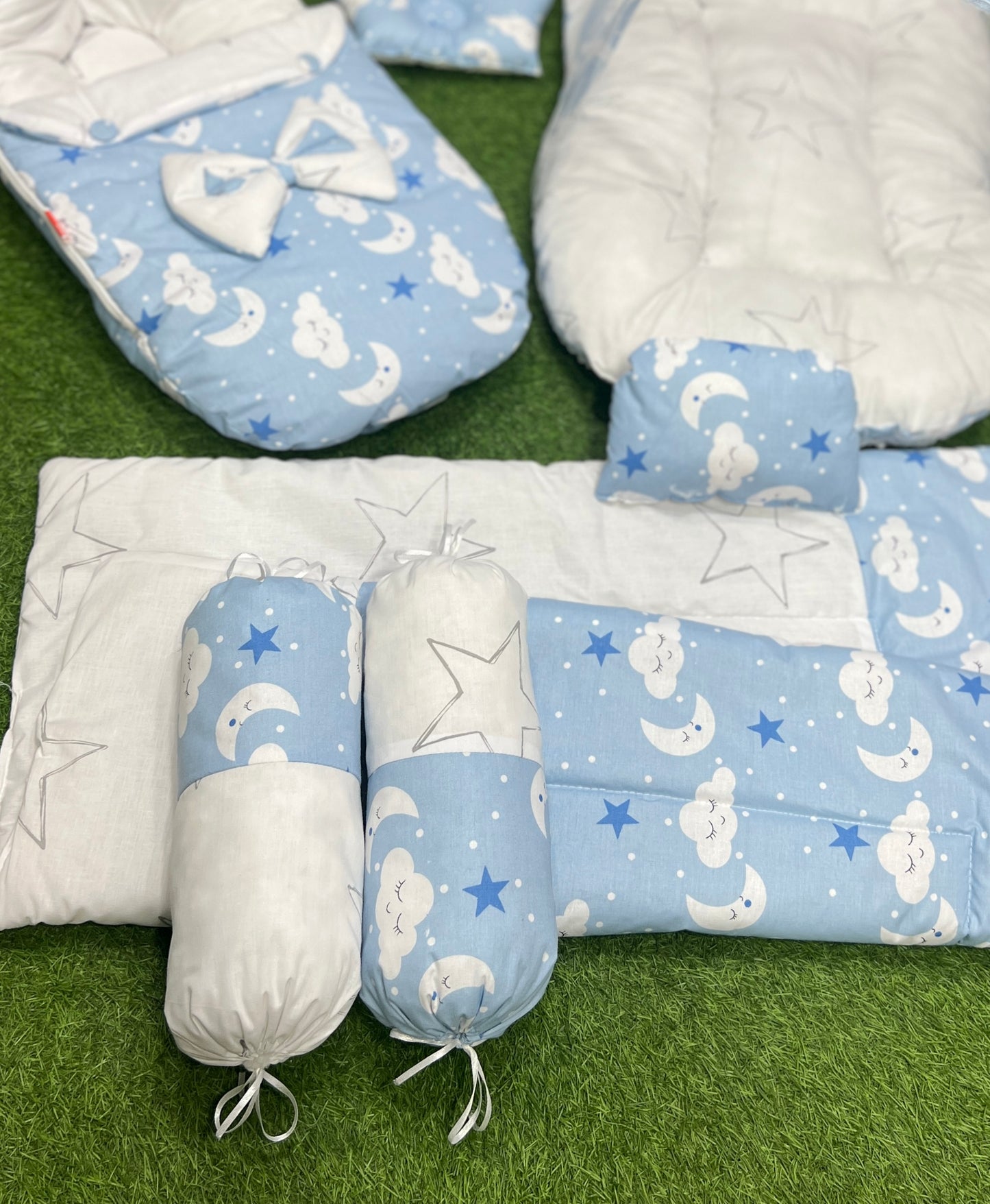 7pcs Fancy And Stylish Baby Bedding Set - - Blue Clouds