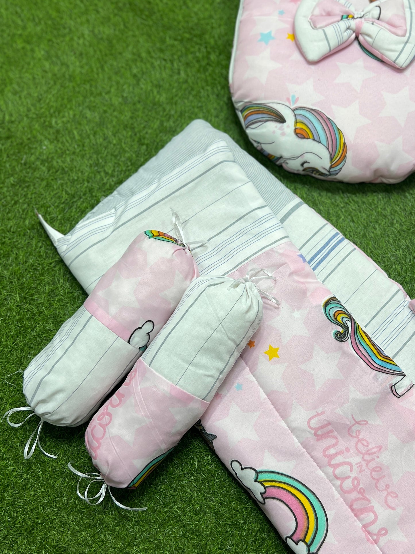 7pcs Fancy & Stylish Baby Bedding Set - - Pink Unicorn