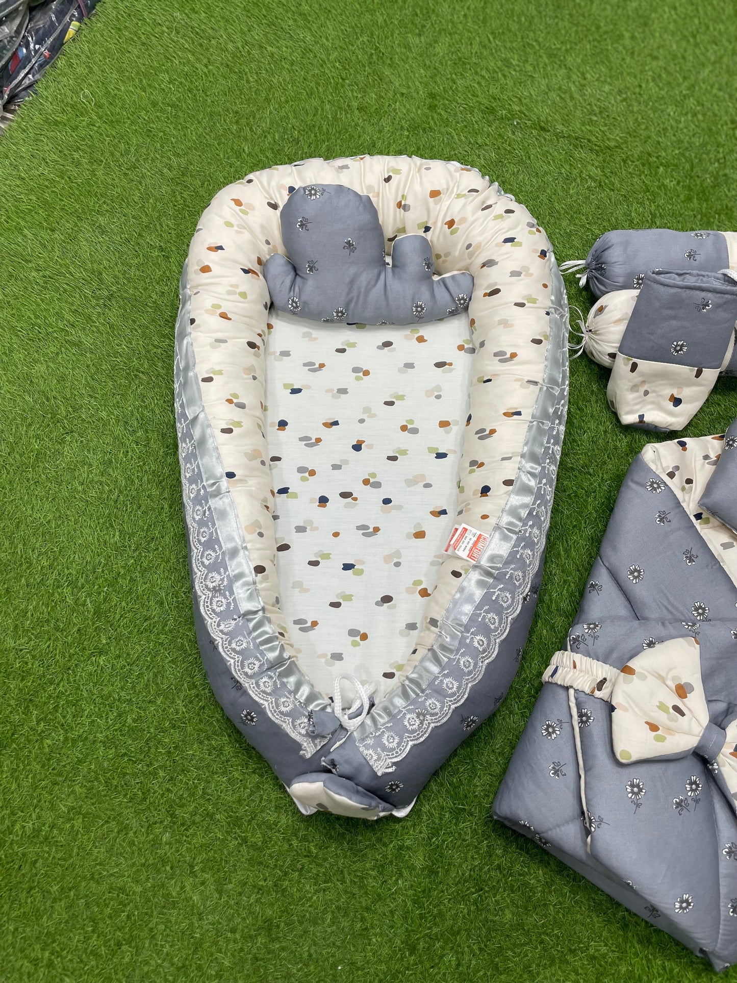 9pcs Baby Snuggle Bed Set -- Grey Legend