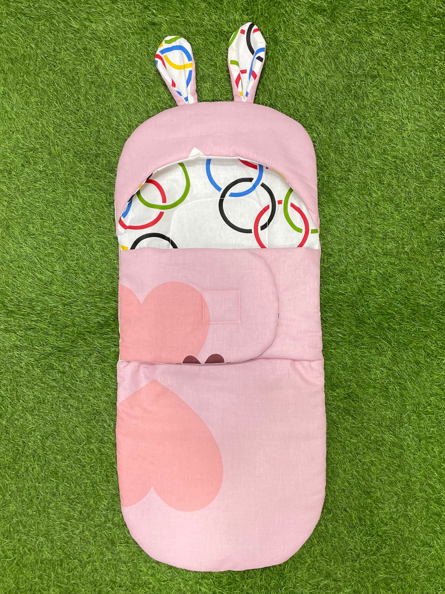 Rabbit Swaddle Wrap - Cotton (Pink Rings)