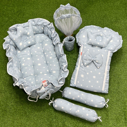 8pcs Royal Snuggle Bed Set. Comforts Oval Masterpiece - Dotted Grey