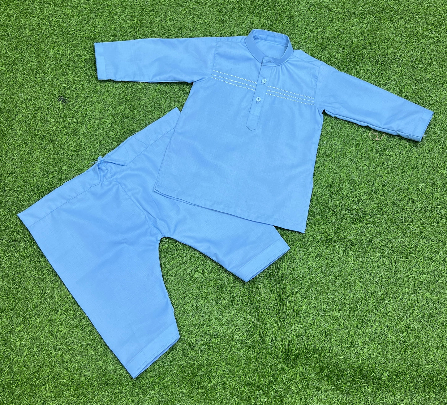 Hand Stitched Baby Shalwar Kameez - Fine Quality (Sky Blue)