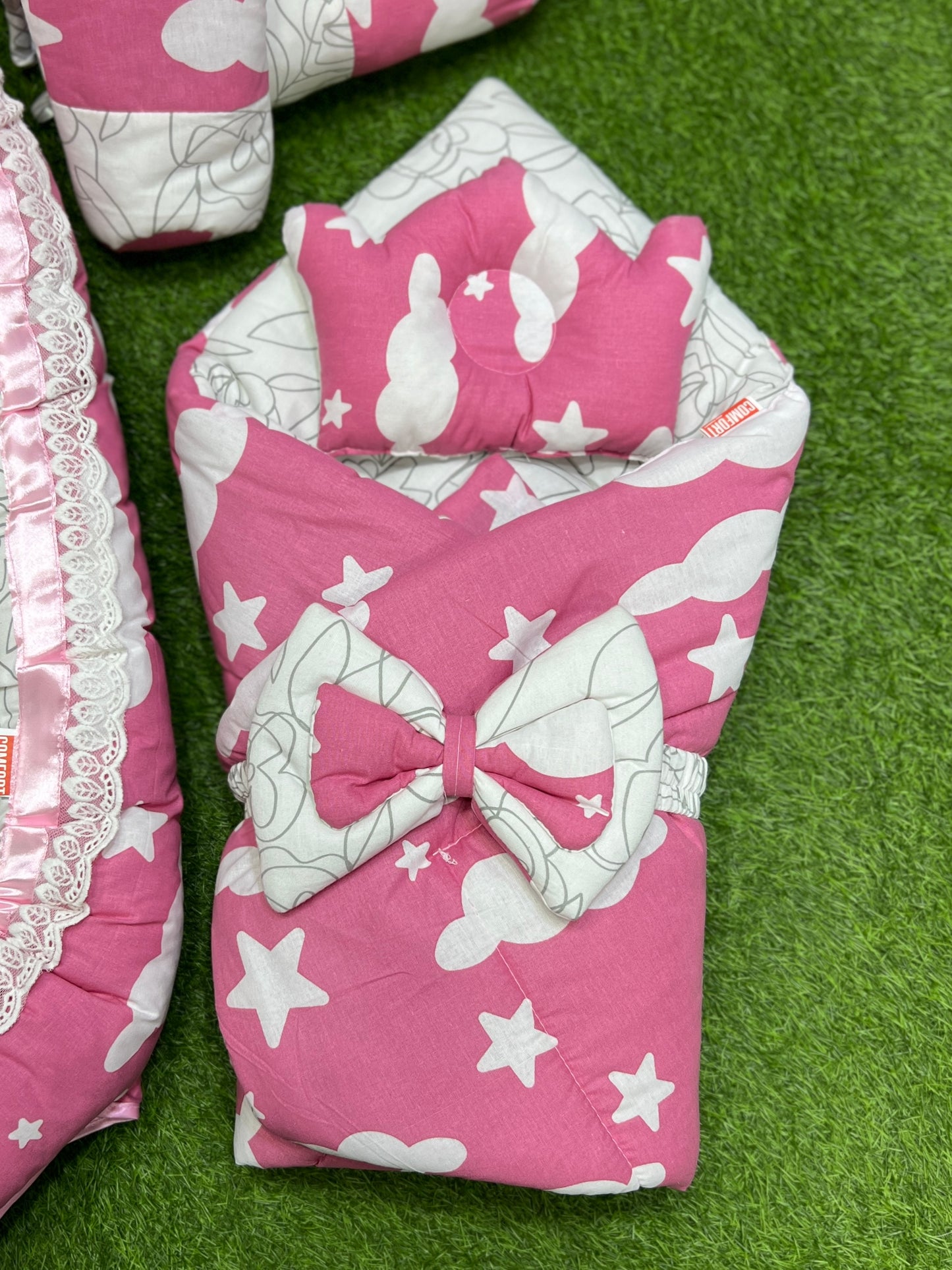 9pcs Baby Snuggle Bed Set - - Pink Clouds