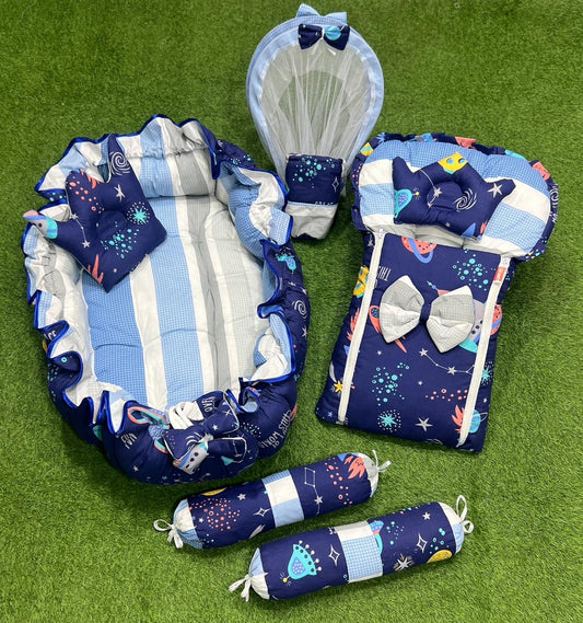 8pcs Royal Snuggle Bed Set. Comforts Oval Masterpiece - Royal Blue