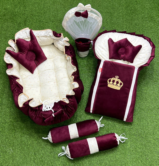 Luxury Velvet Series 8pcs Royal Snuggle Bed Set (Maroon)
