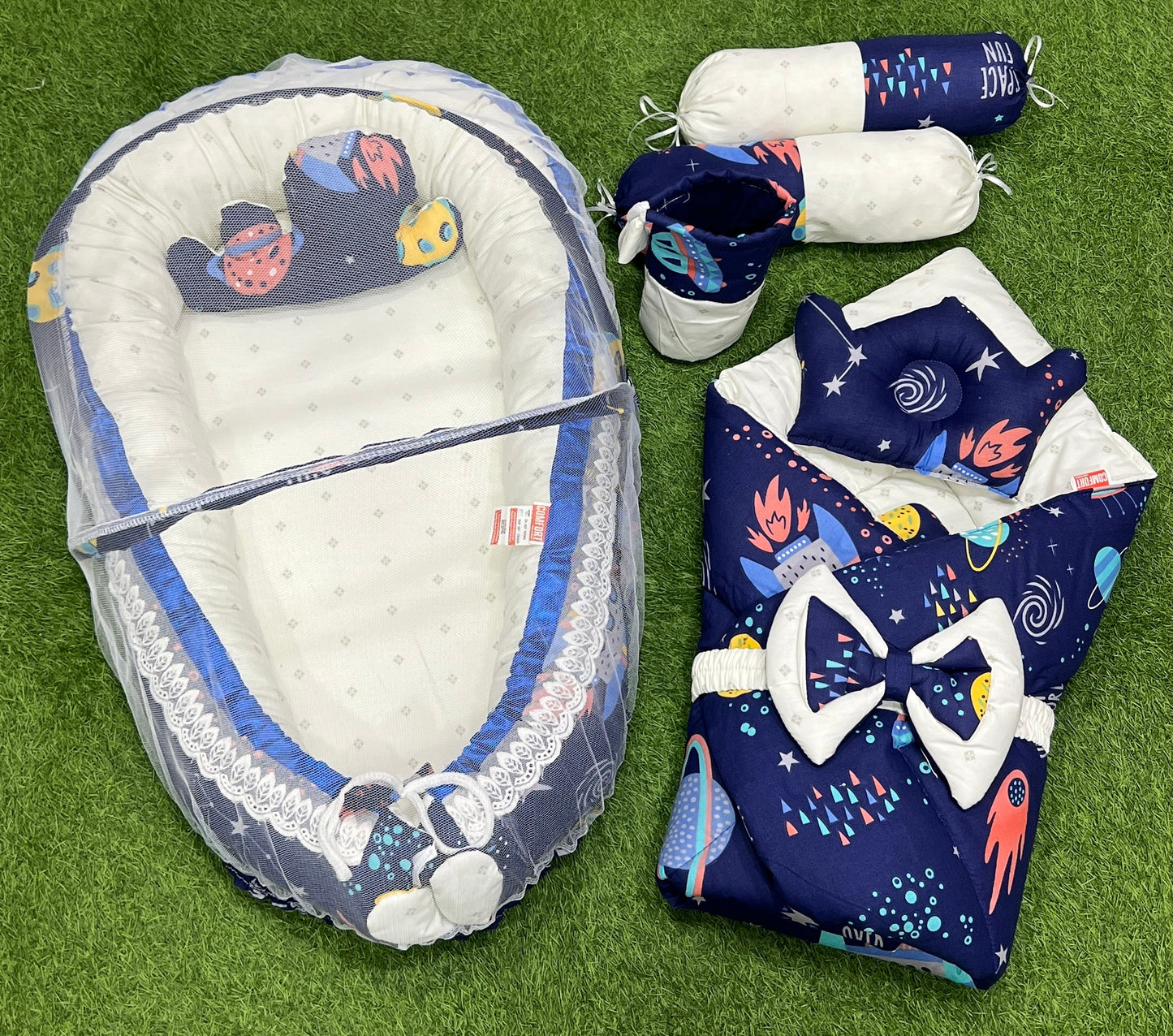 9pcs Baby Snuggle Bed Set -- Blue Galaxy