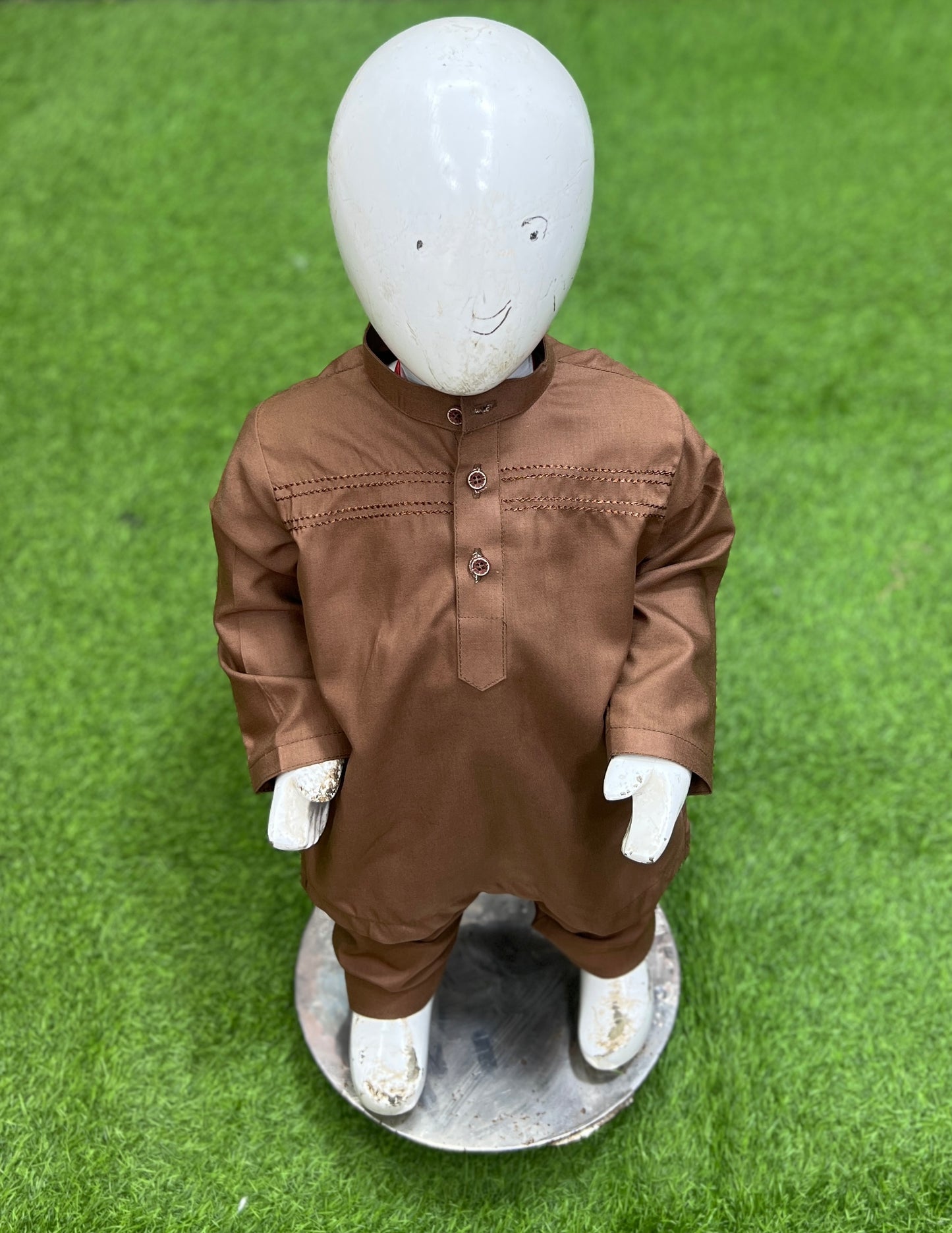 Hand Stitched Baby Shalwar Kameez - Fine Quality (Brown)