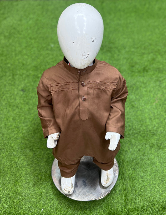 Hand Stitched Baby Shalwar Kameez - Fine Quality (Brown)