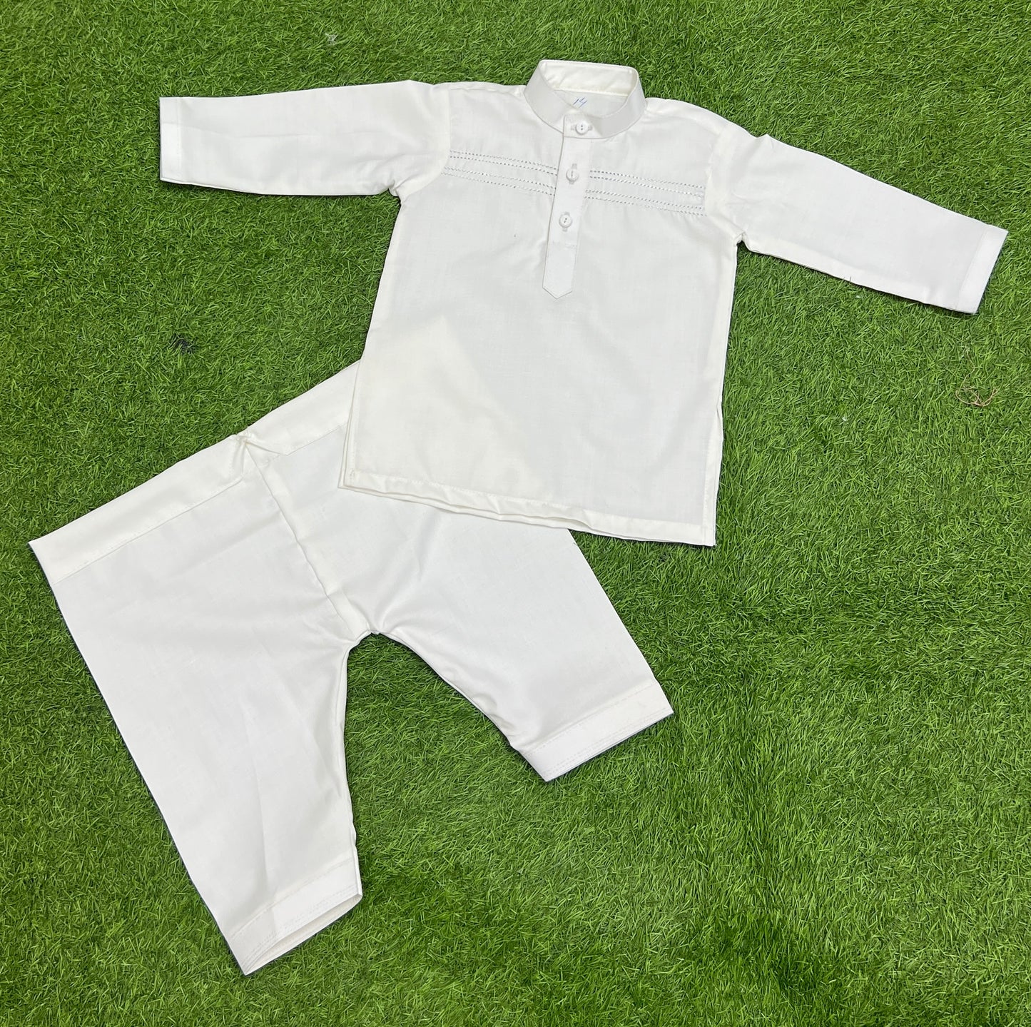 Hand Stitched Baby Shalwar Kameez - Fine Quality (White)