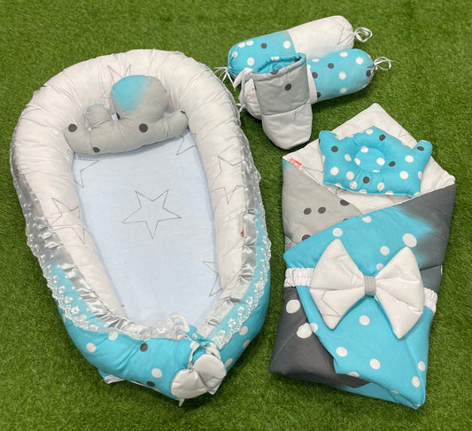 9pcs Baby Snuggle Bed Set - - Ice Blue