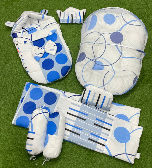 7pcs Fancy & Stylish Baby Bedding Set -- Blue Dots