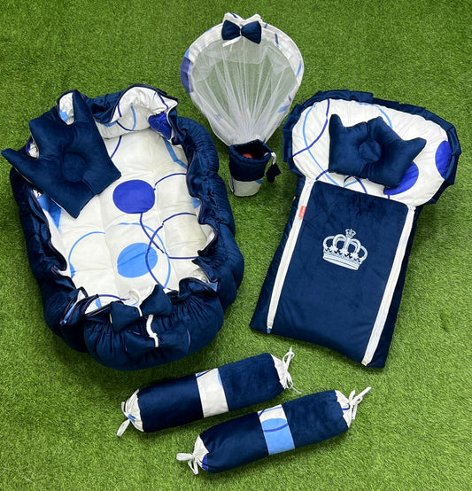 Luxury Velvet Series 8pcs Royal Snuggle Bed Set (Navy Blue)